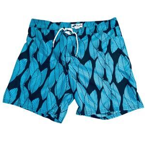 Trunks Surf & Swim Co. Size 38 Men Swim Shorts Lined Blue Black Leaves Ocean‎